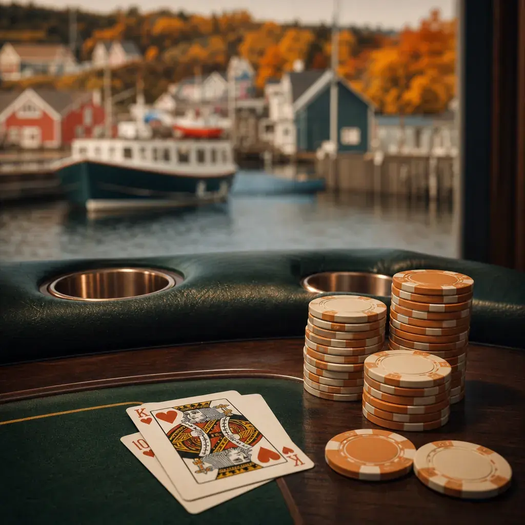 Autumn maples over a fishing harbour
