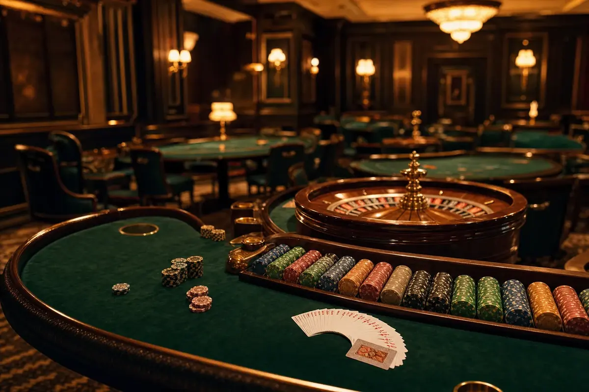 Casino gaming tables inside the Royal Vegas lobby